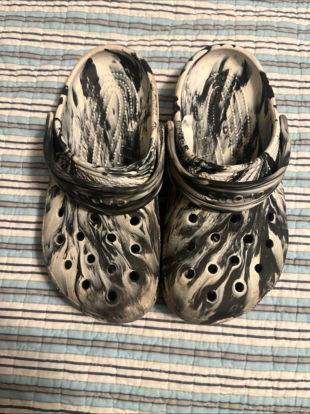 CROCS Kids Black and White Marble Slip-On Clogs